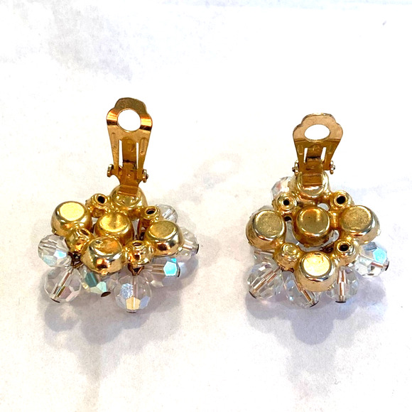 Vintage clip on earrings clear crystal clusters dangles movement retro bling - Picture 3 of 4